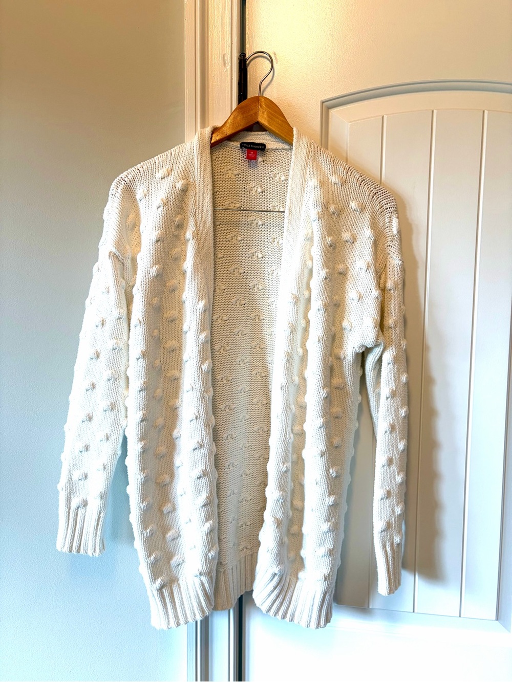 Vince Camuto Cream Bobble Knit Open-Front Cardigan